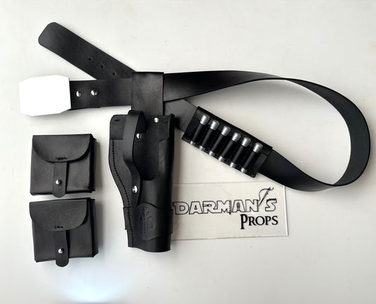 Jyn Erso A-180 Single Drop Mandalorian Belt, Holster, and 2 pouch rig w/ Mythosaur Skull Stamp