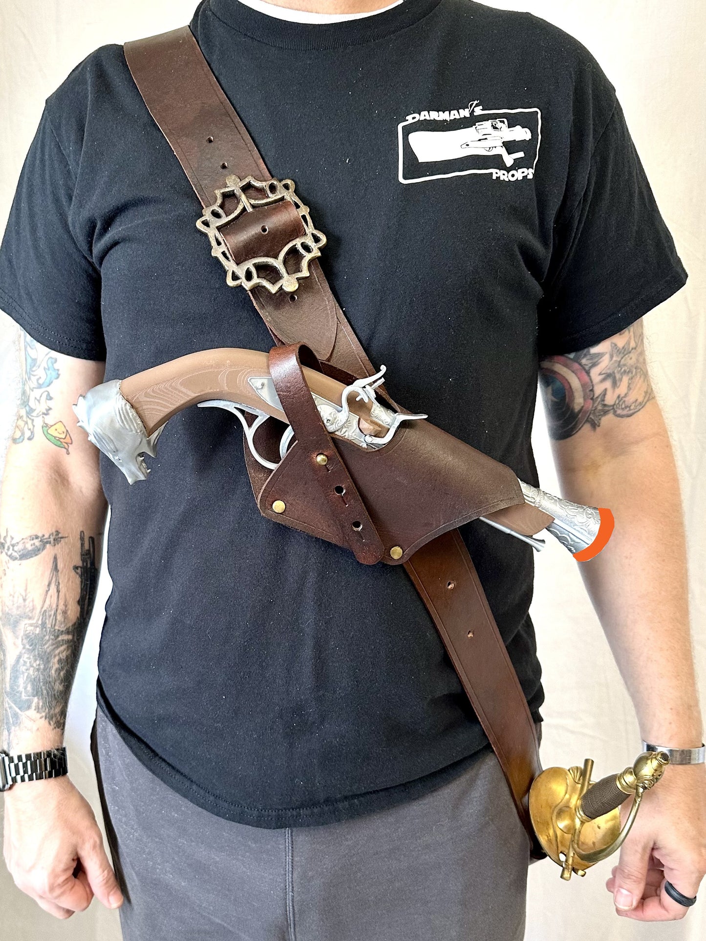 Pirate Cutlass Holder and Flinlock holster over the shoulder belt Bandolier