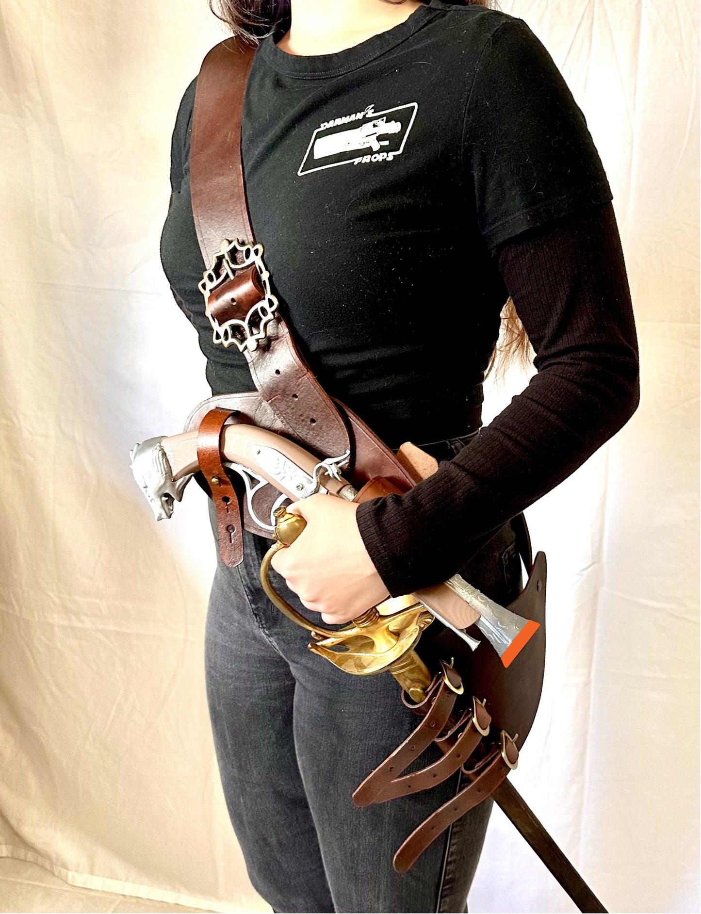 Pirate Cutlass Holder and Flinlock holster over the shoulder belt Bandolier