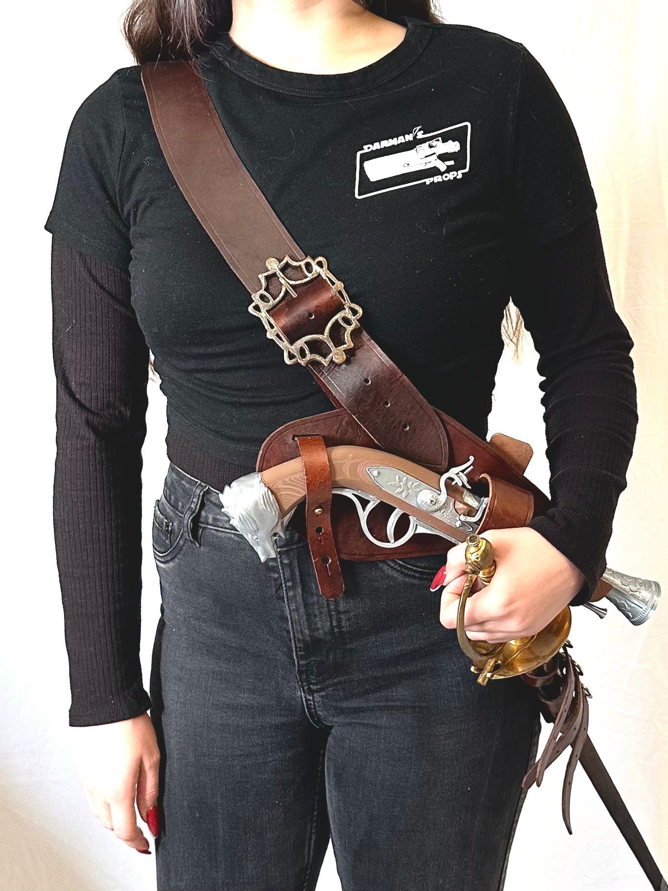 Pirate Cutlass Holder and Flinlock holster over the shoulder belt Bandolier