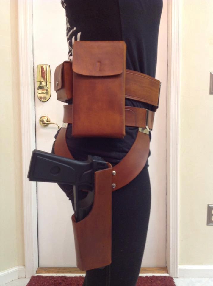 Sabine Wren Double Belt rigs: 2 Holsters, 5 Pouches, and comm holder plus Calf ammo straps