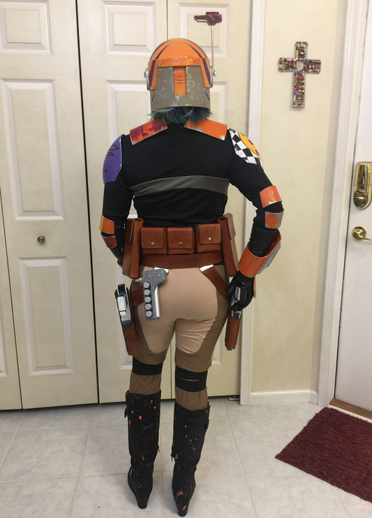 Sabine Wren Double Belt rigs: 2 Holsters, 5 Pouches, and comm holder plus Calf ammo straps